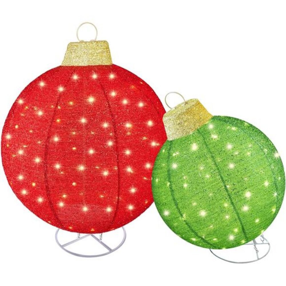 HOYECHI 2pc Lighted Pop-Up Outdoor Christmas Ornament Set – Holiday Ball